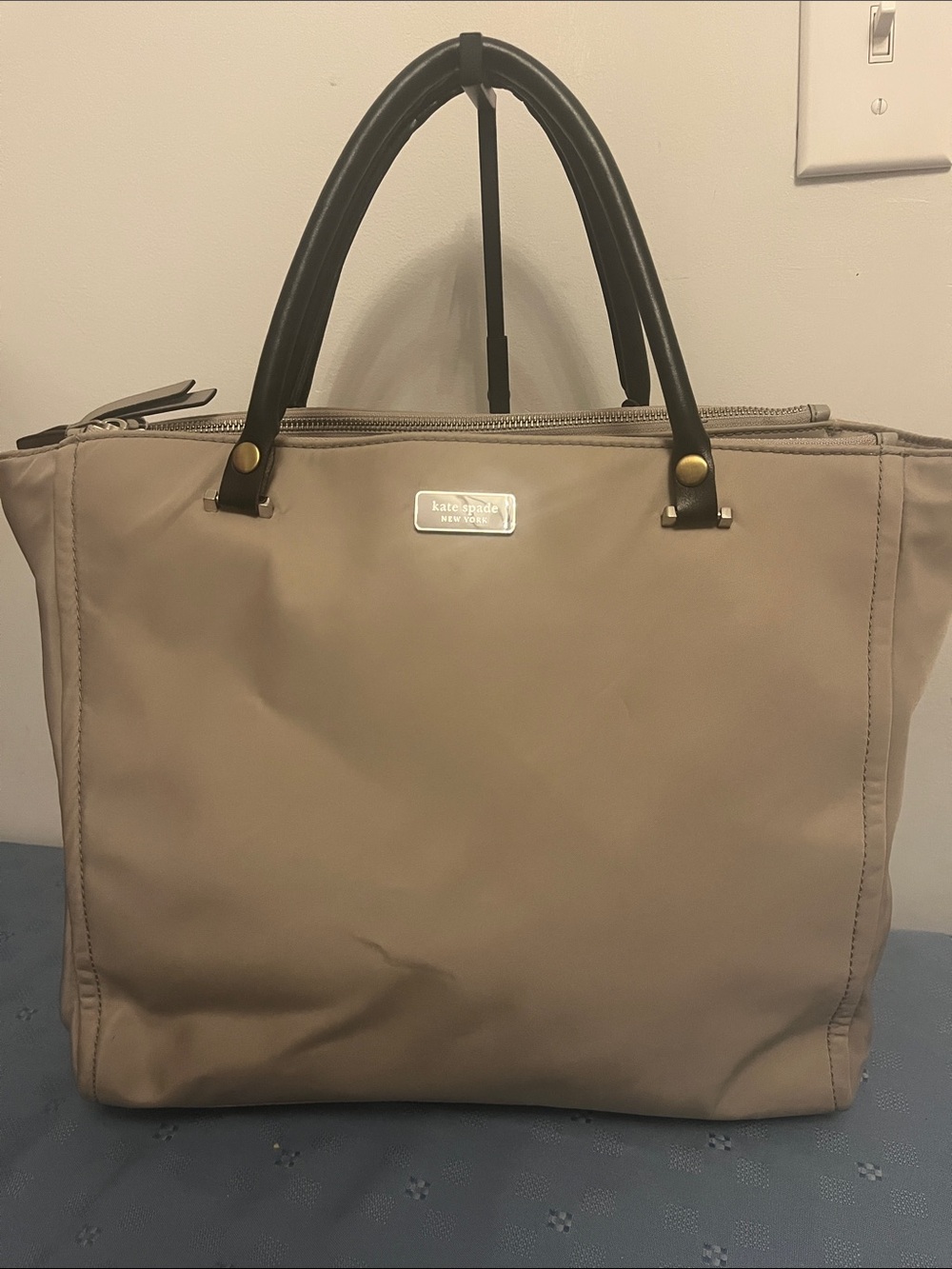 Kate Spade grey Nylon Tote with Black Handles